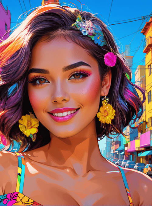 woman, street, flowers