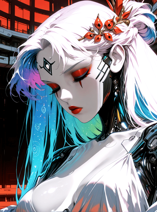 cyborg, anime, girl, robot, hair