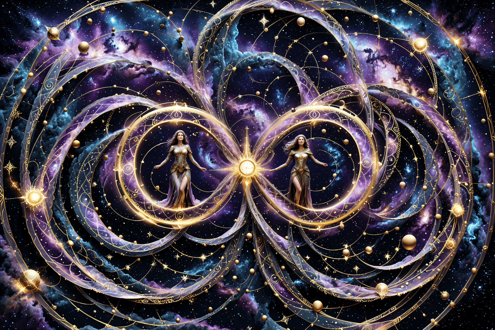 AI generated wallpaper featuring woman, universe, orb