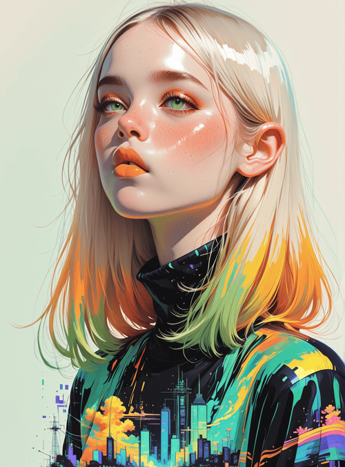 girl, cityscape, portrait