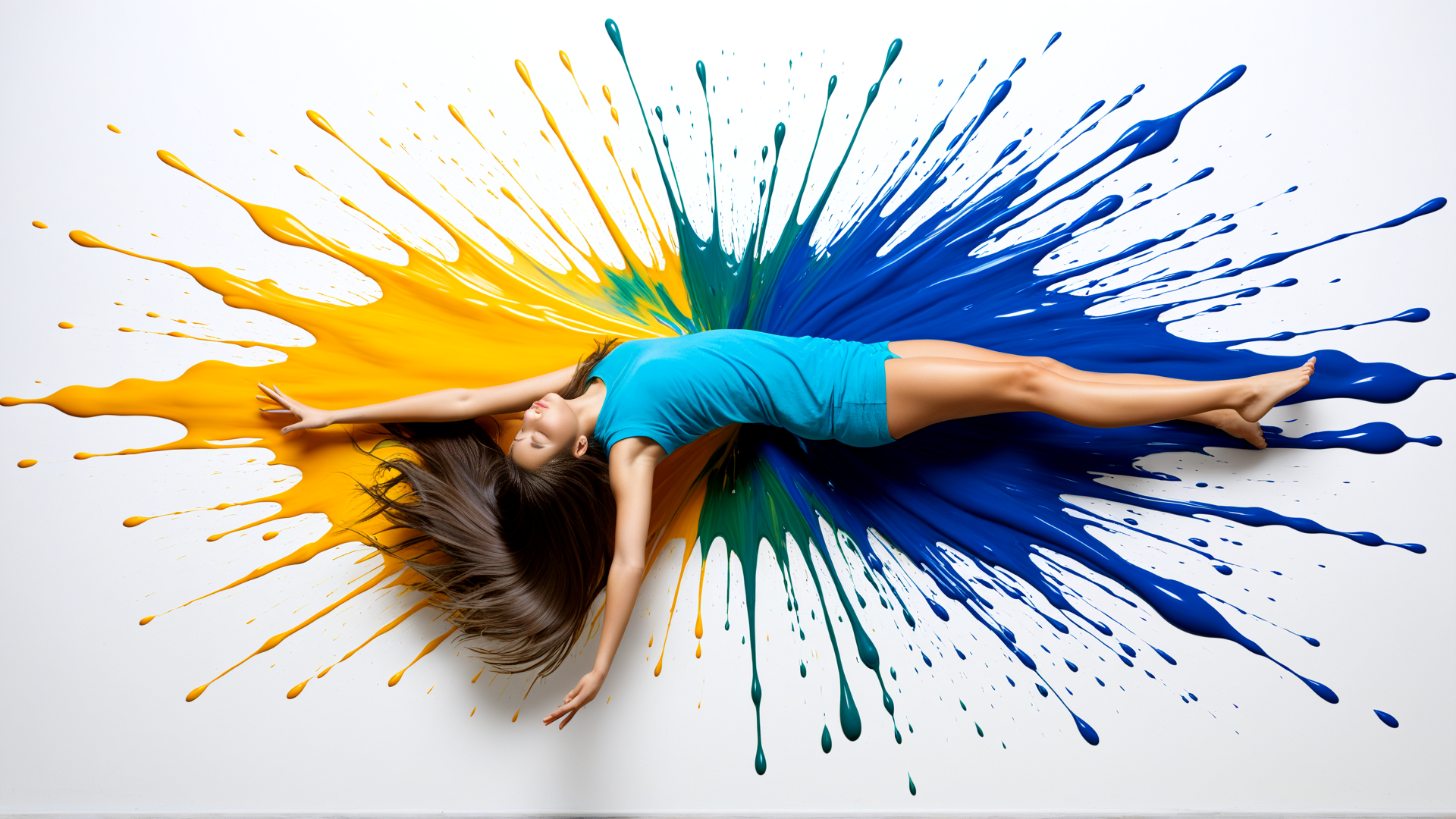 AI generated wallpaper featuring woman, paint, splash, art, figure, color