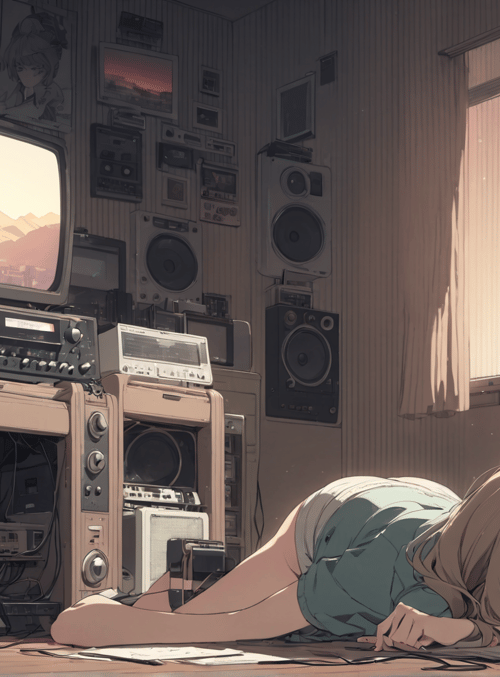 girl, room, electronics