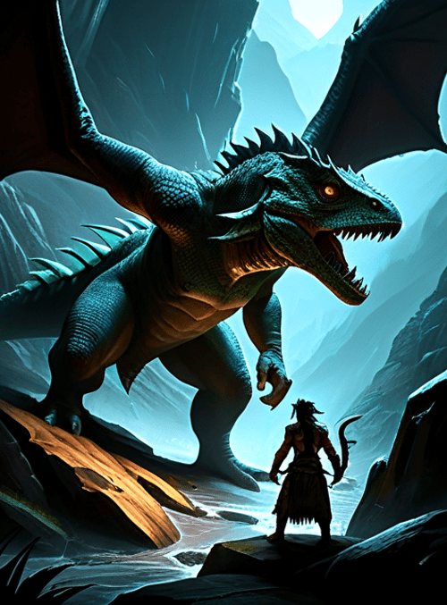 dragon, warrior, rock, mountain, water, spine, wing, scales, claws, antlers