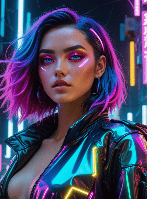 woman, neon, city