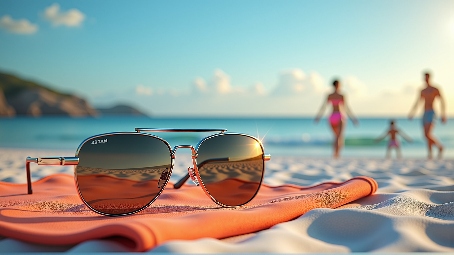 AI generated wallpaper featuring sunglasses, beach, family