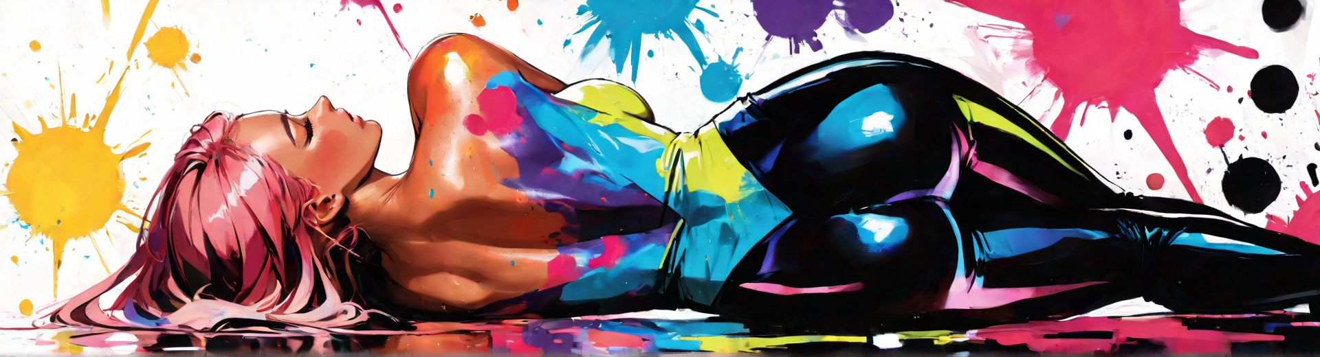 AI generated wallpaper featuring woman, paint, surreal, figure, art, splash, color