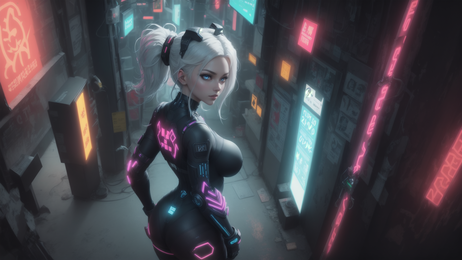 AI generated wallpaper featuring cyberpunk, woman, neon