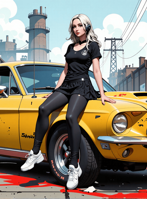 woman, car, graffiti, urban, street