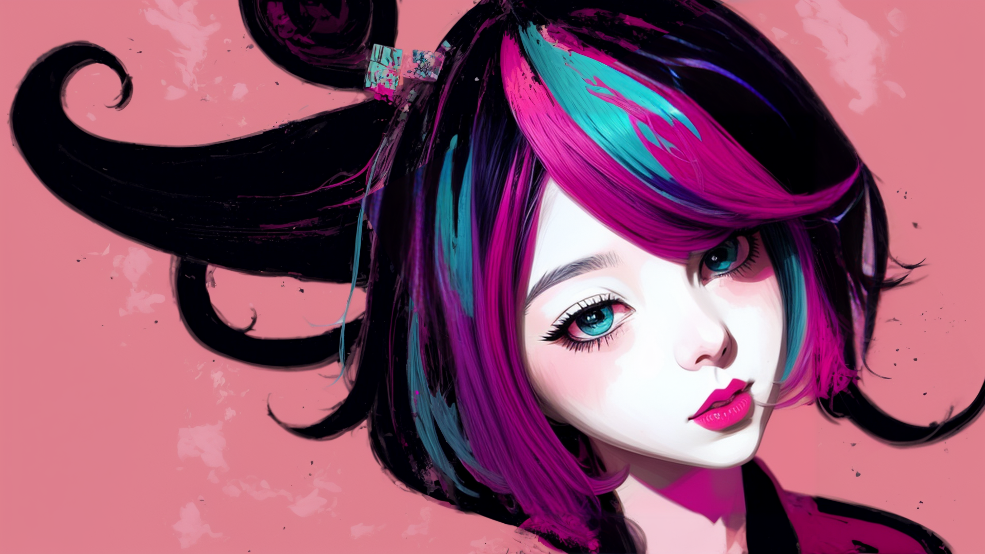 AI generated wallpaper featuring girl, hair, face
