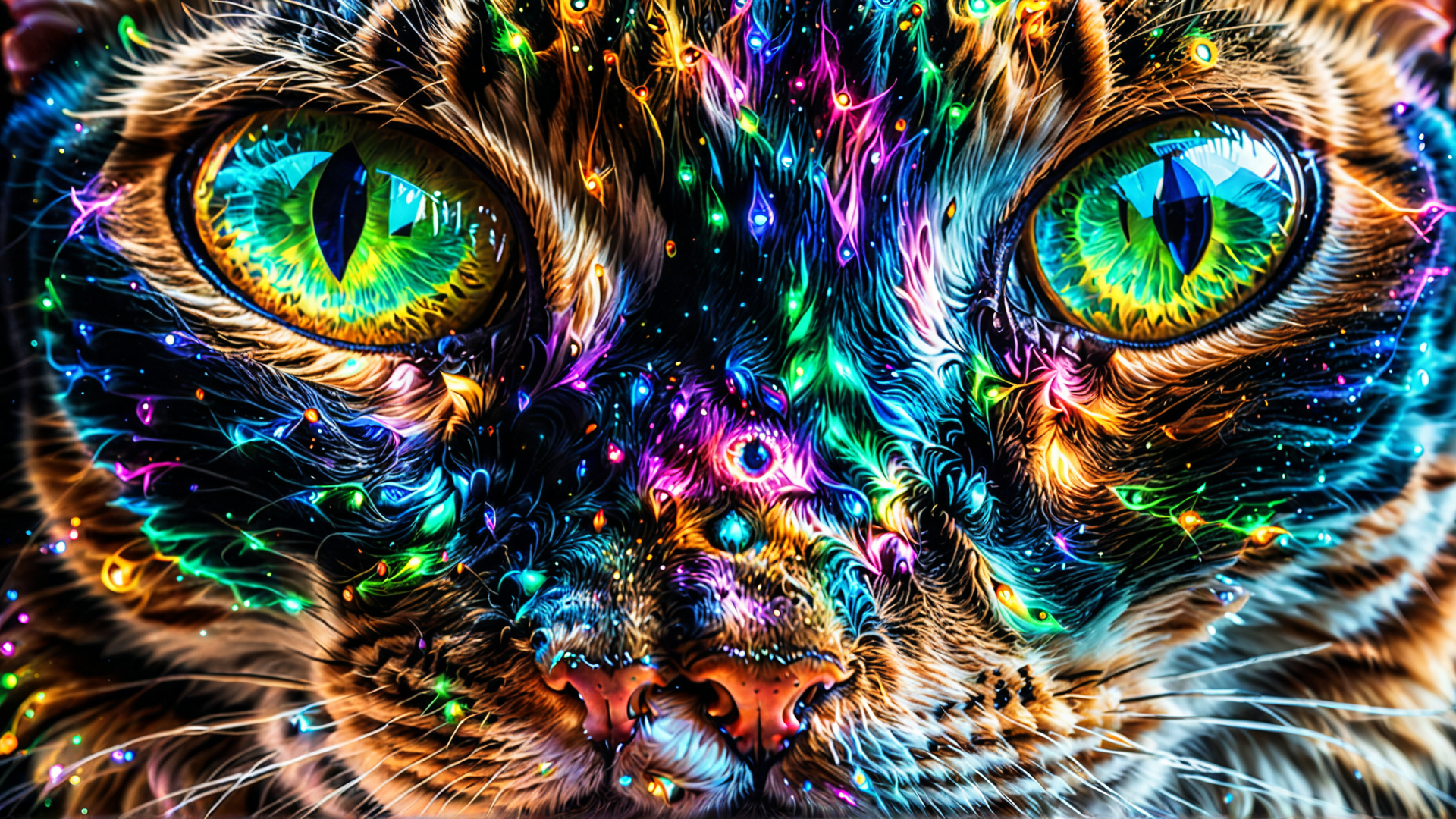AI generated wallpaper featuring cat, neon, glow