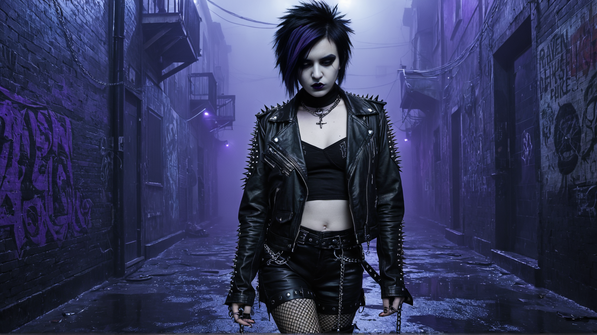 AI generated wallpaper featuring person, punk, alley