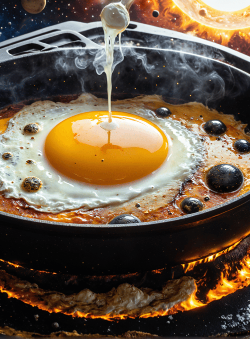 egg, pan, space