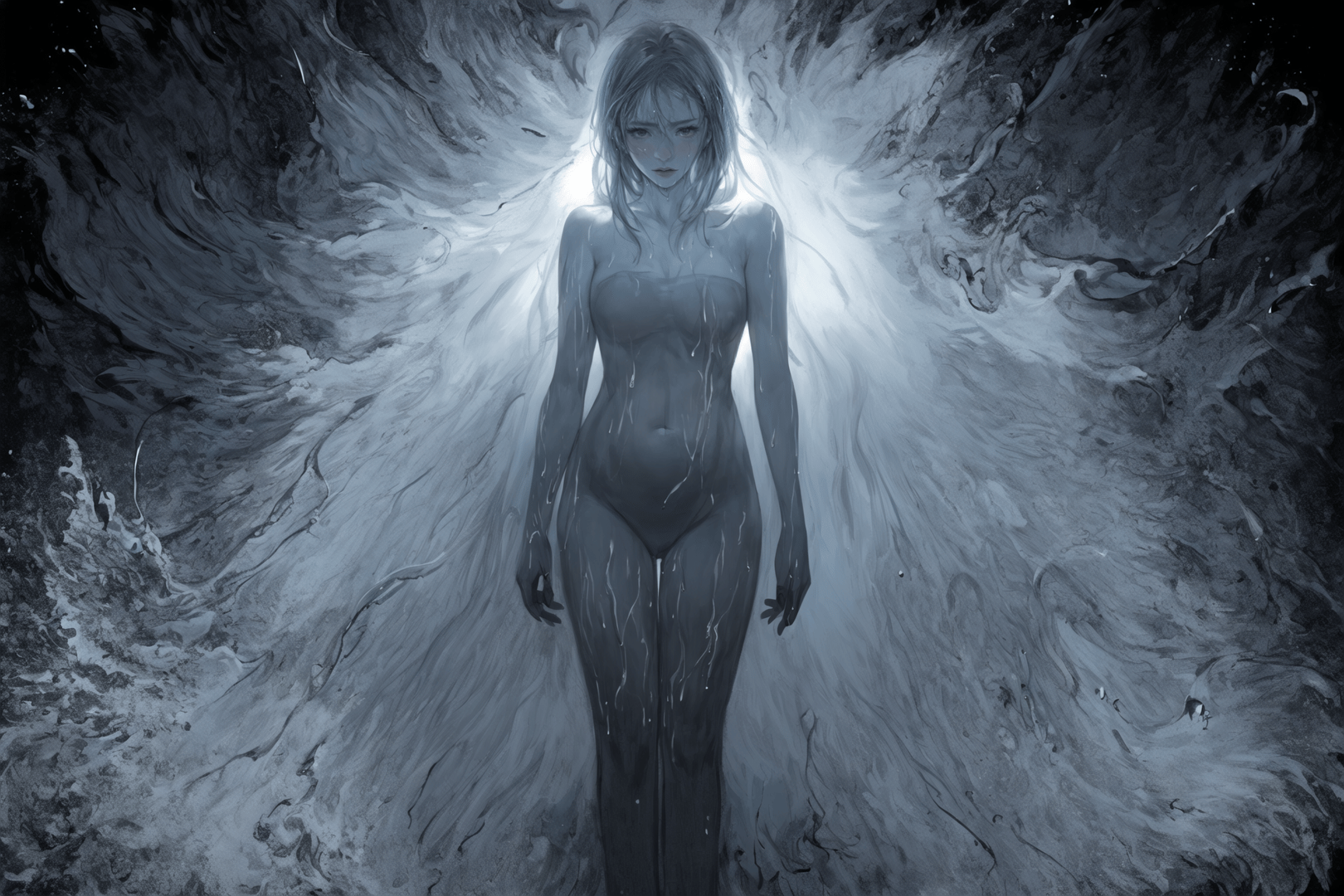 AI generated wallpaper featuring woman, angel, figure