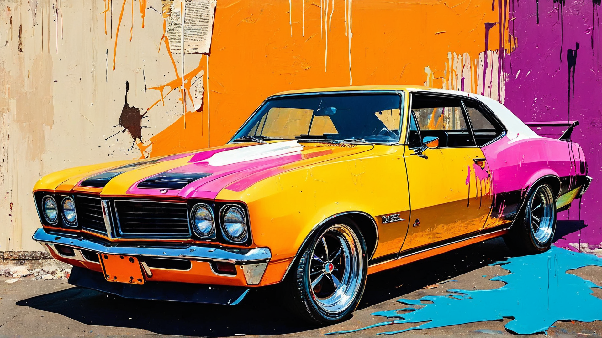 AI generated wallpaper featuring car, wall, paint