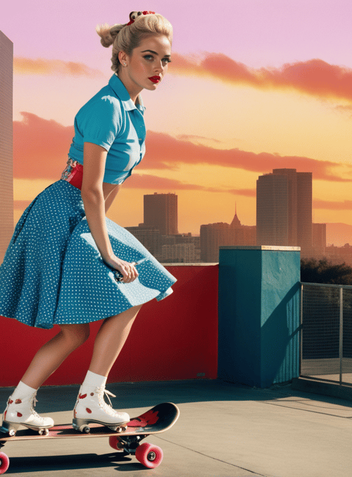 skateboarder, cityscape, sunset