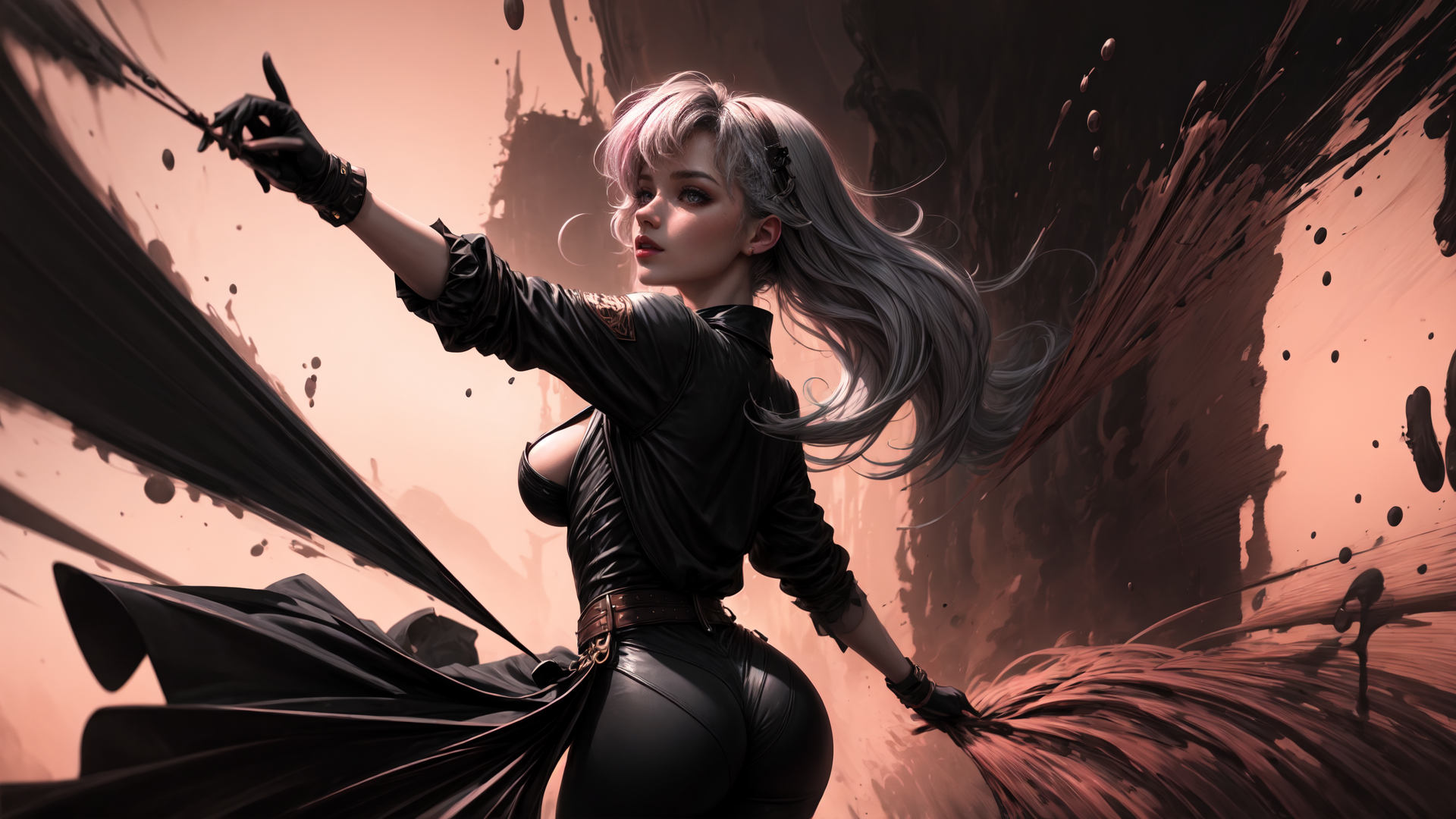 AI generated wallpaper featuring woman, gloves, cape