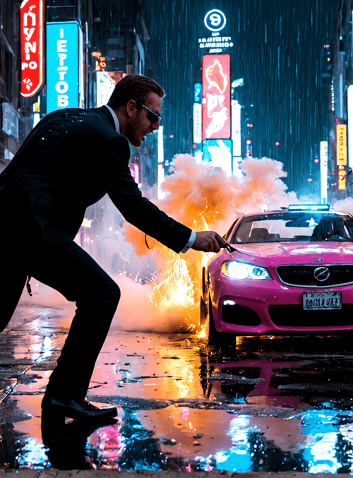 man, car, fire