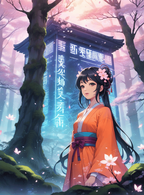 woman, cherry blossom, traditional building