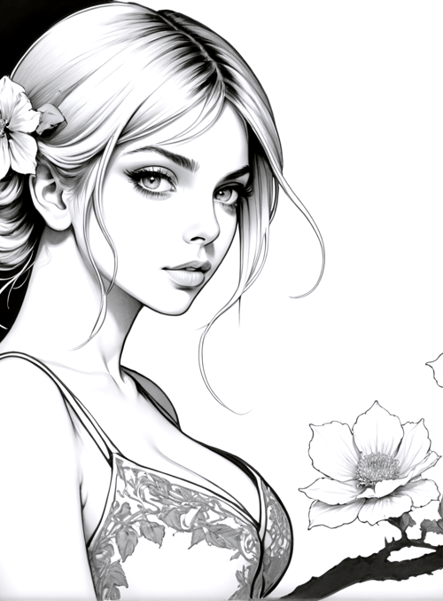 woman, flower, branch, braid, bustier, blossom, hair, leaf, bouquet, dress
