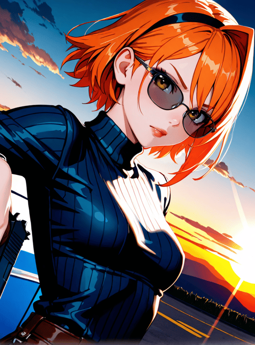 woman, car, gun, sunglasses