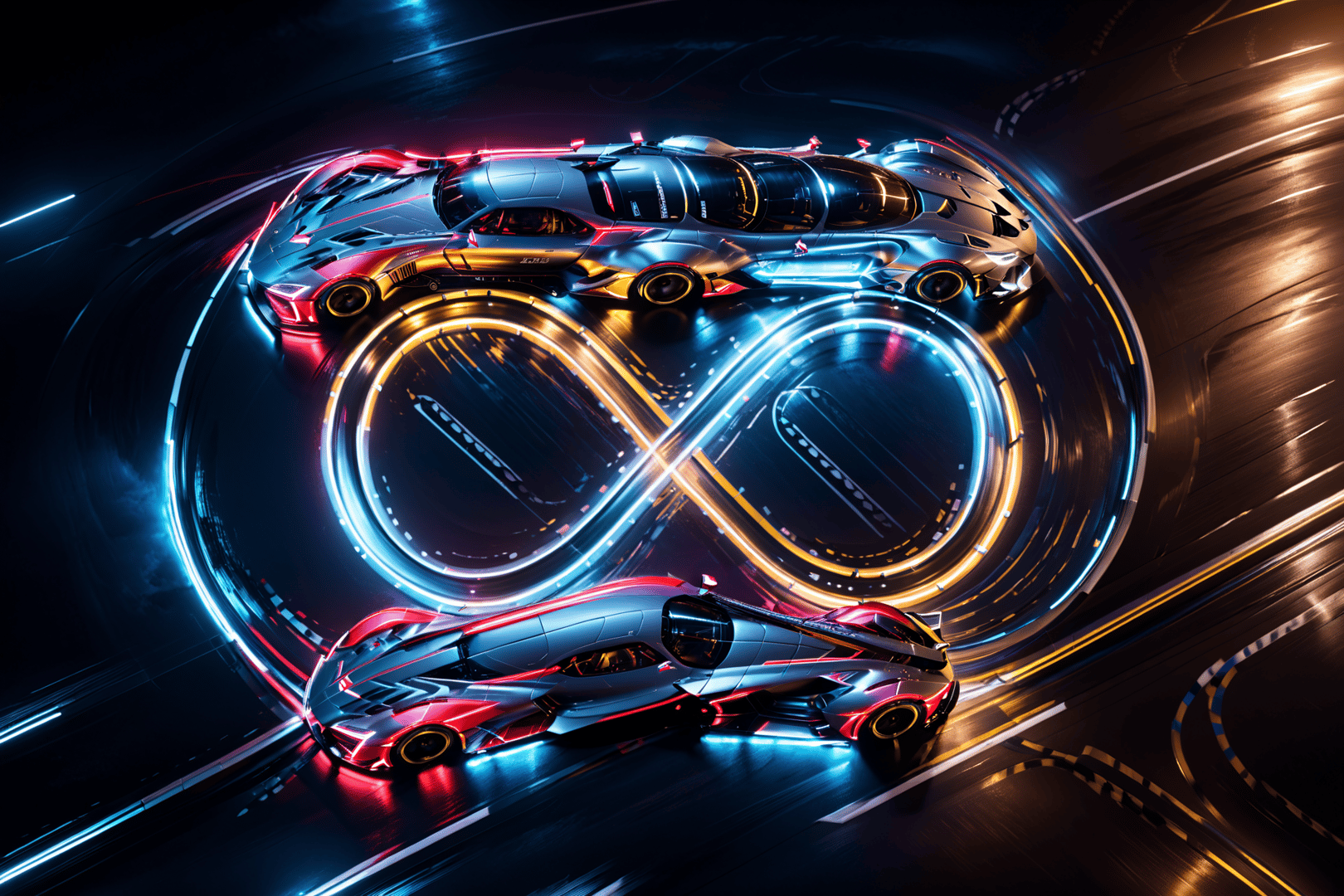 AI generated wallpaper featuring cars, neon, infinity