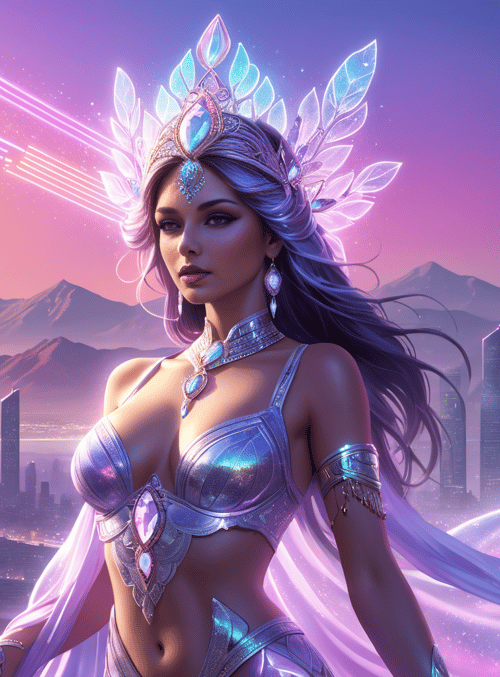 queen, futuristic, city
