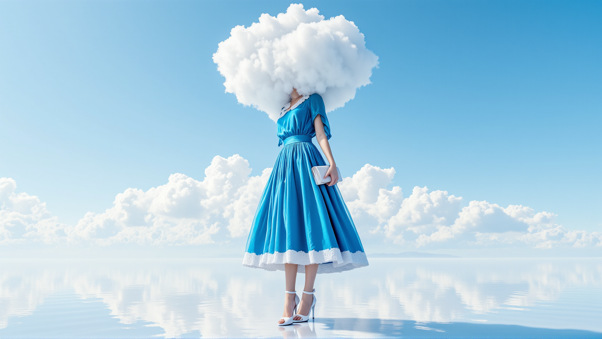 AI generated wallpaper featuring woman, cloud, dress
