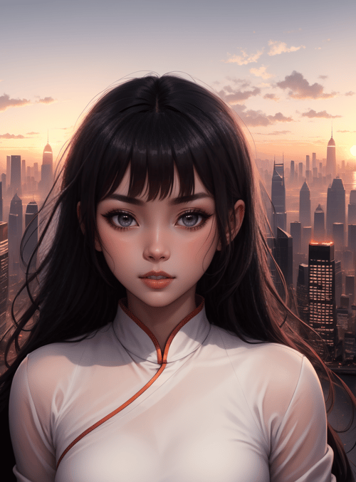 woman, cityscape, skyline