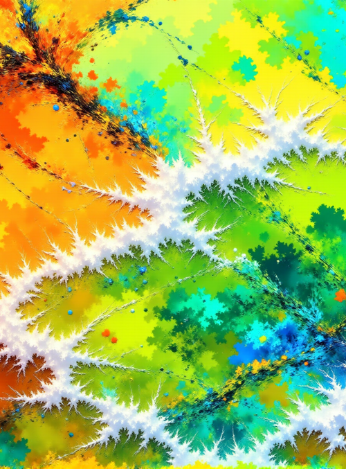 fractal, abstract, paint, branches, splatter, dots, lines, colorful, patterns, artwork