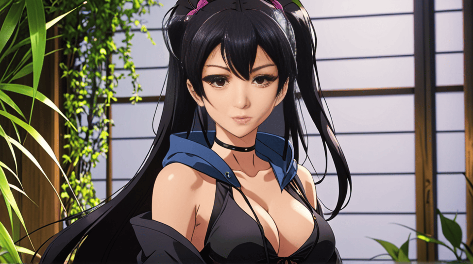 AI generated wallpaper featuring anime girl, black hair