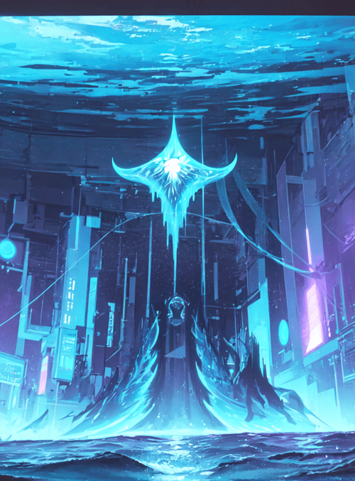 neon, city, water, structure, light, cyberpunk, glowing, building, waves, dripping