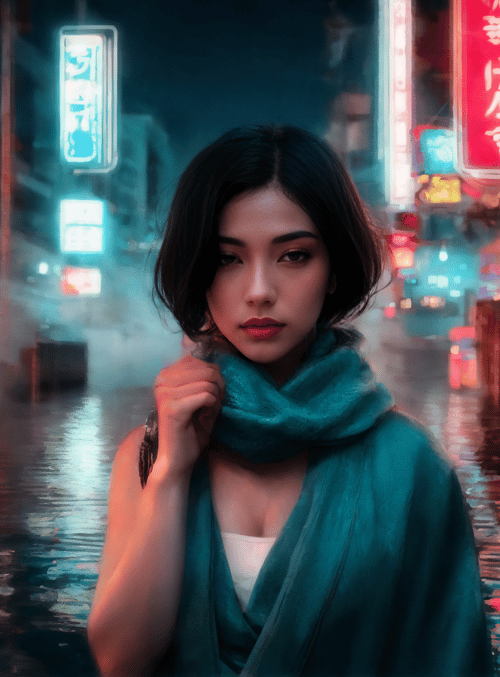 woman, city, neon