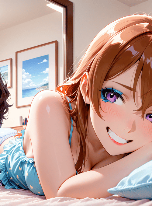 girl, bedroom, mirror