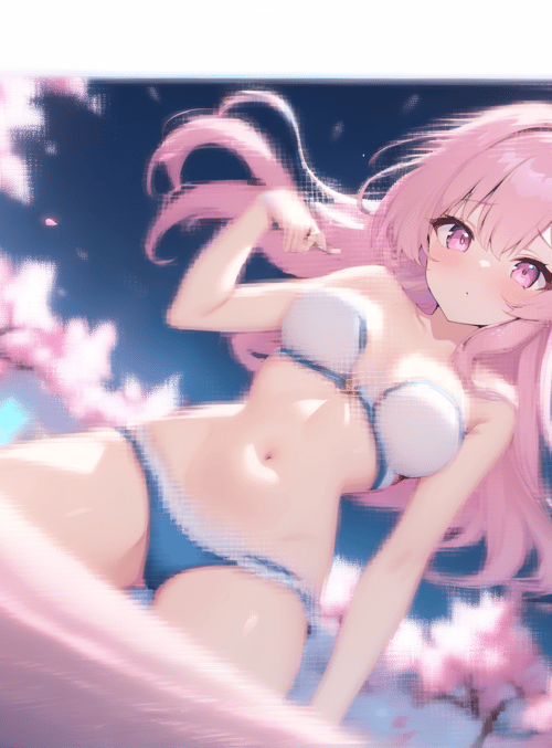 anime girl, cherry blossoms, moon