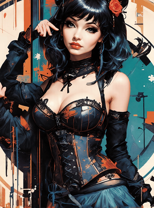 woman, corset, gloves, hair, rose