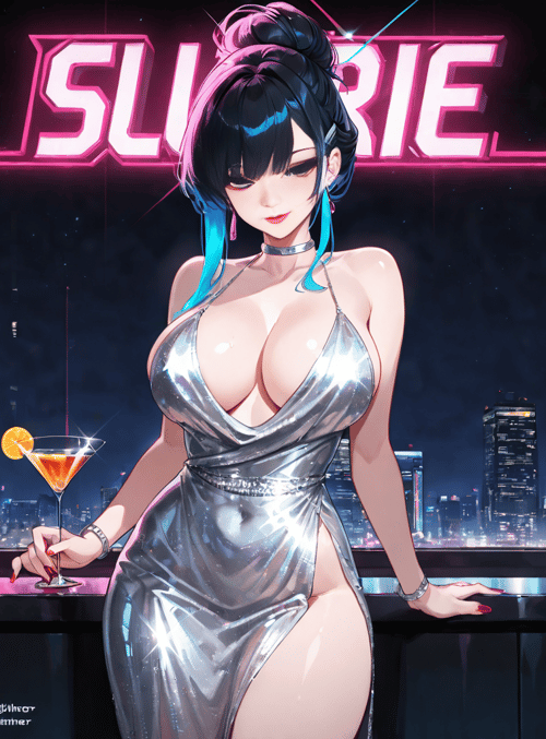 woman, bar, city