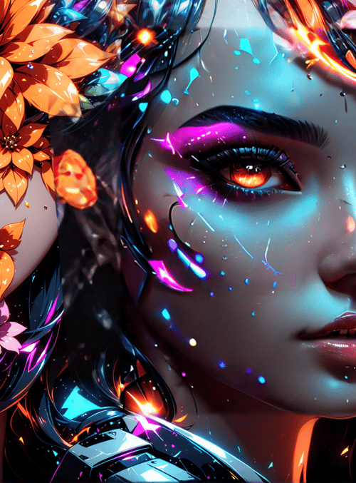 woman, flowers, neon