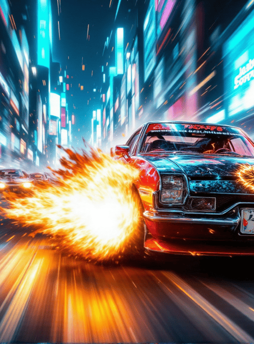 cars, street, neon