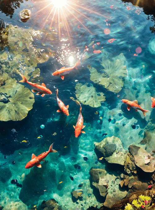 koi, pond, lotus