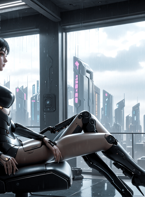 cyborg, woman, chair