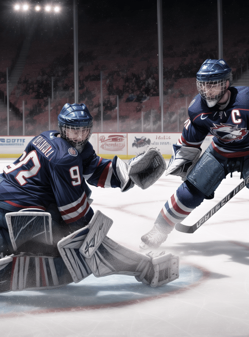 hockey, goalie, player, ice, rink, puck, uniform, helmet, sticks, team