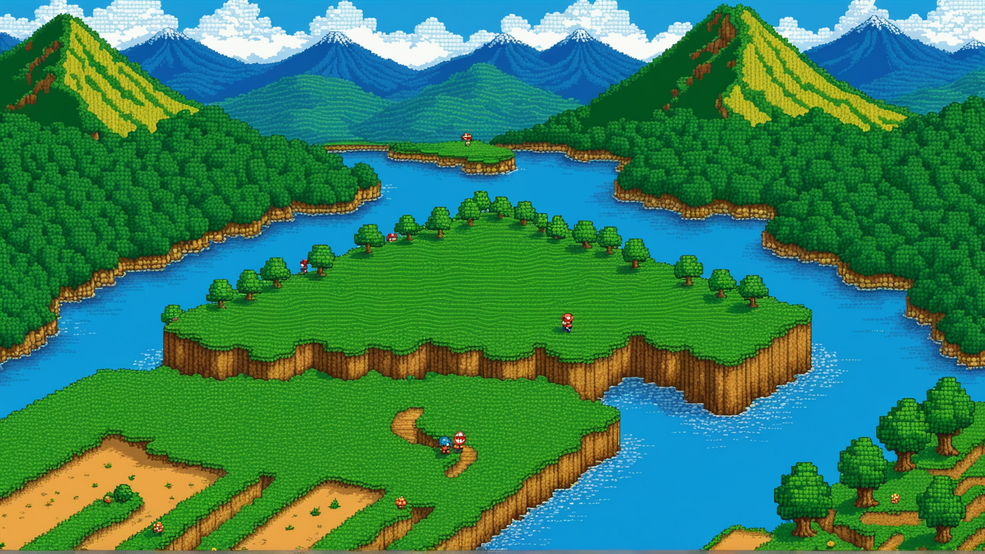 AI generated wallpaper featuring island, trees, mountains