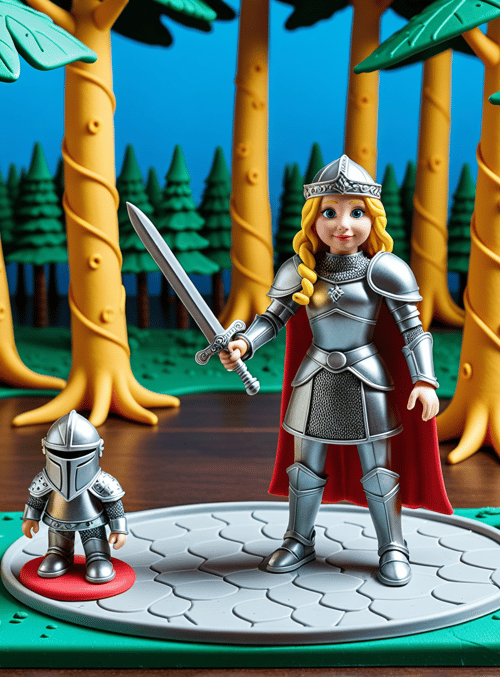 knight, sword, armor, trees, berries, helmet, cape, figurine, forest, toy