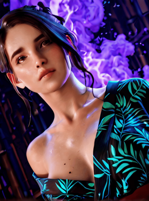 woman, cyberpunk, futuristic, neon, smoke