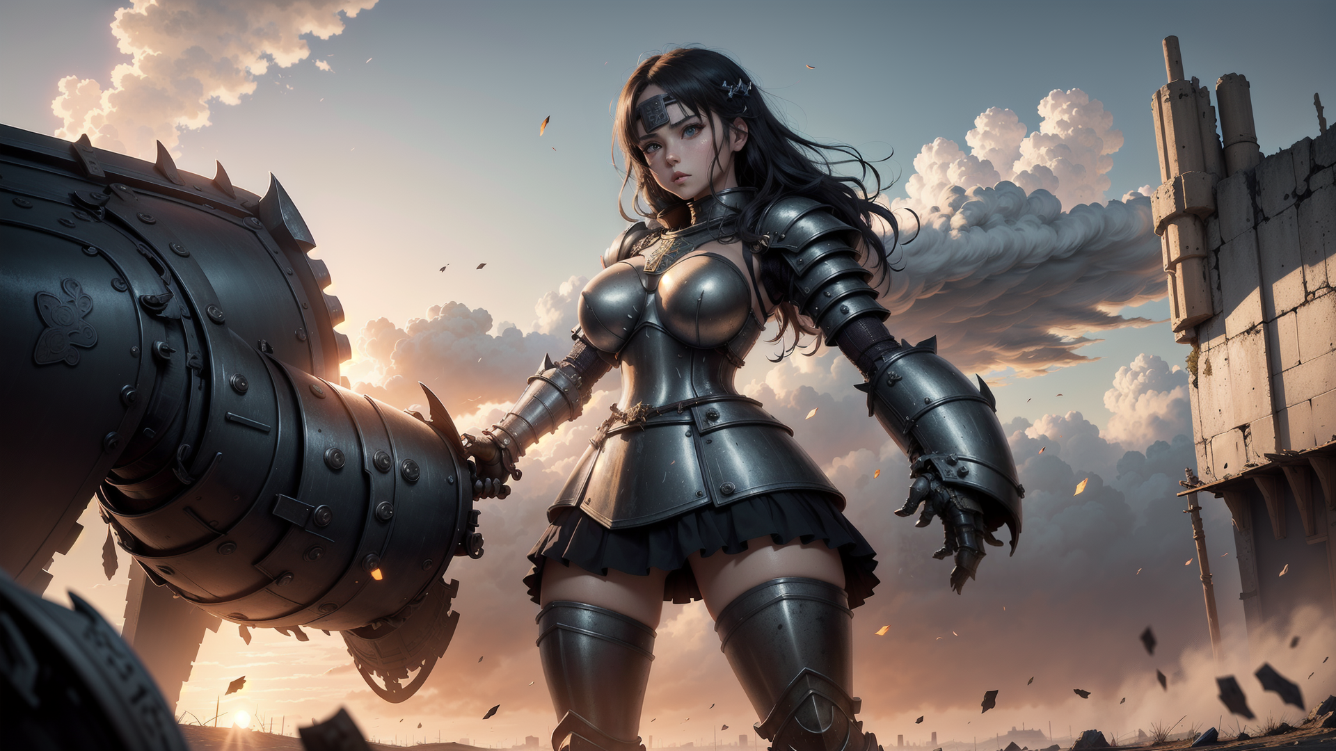 AI generated wallpaper featuring armor, mechanical, woman