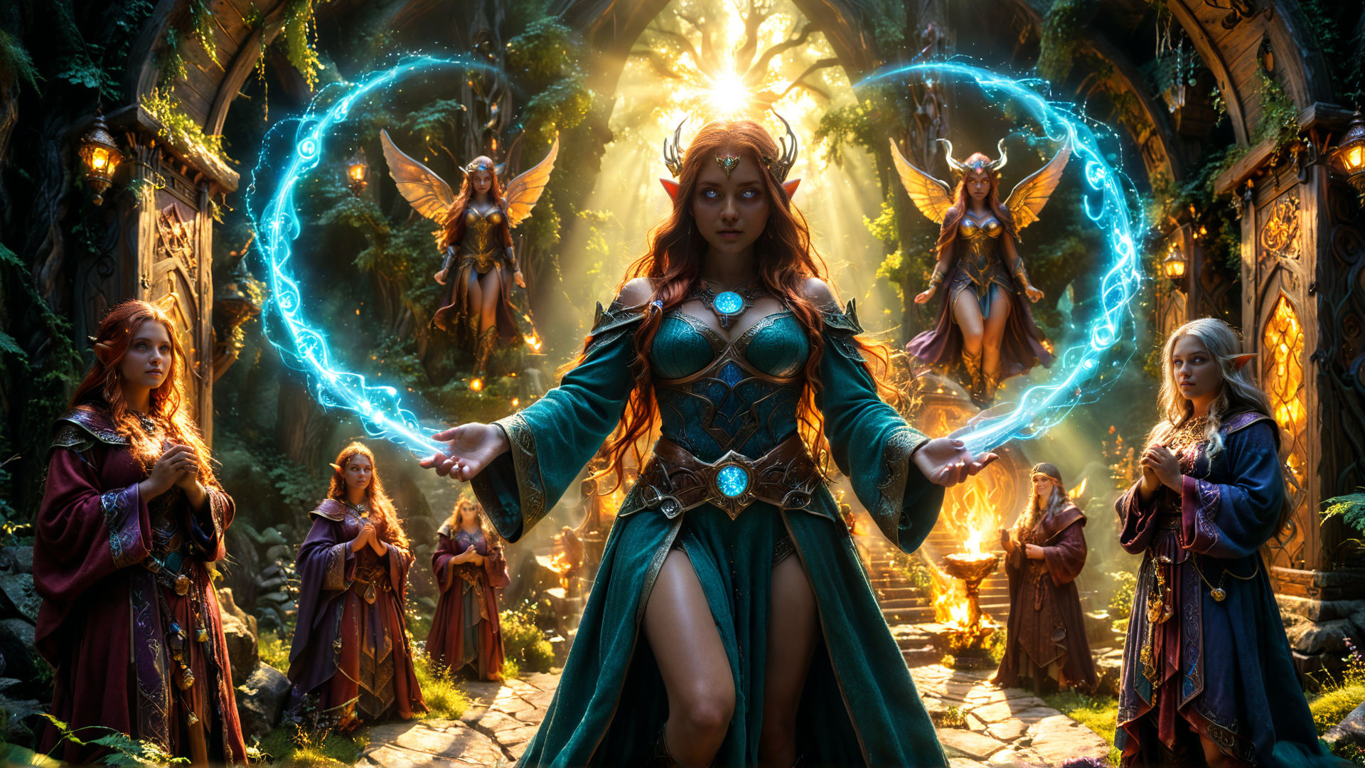 AI generated wallpaper featuring elf, magical, circle