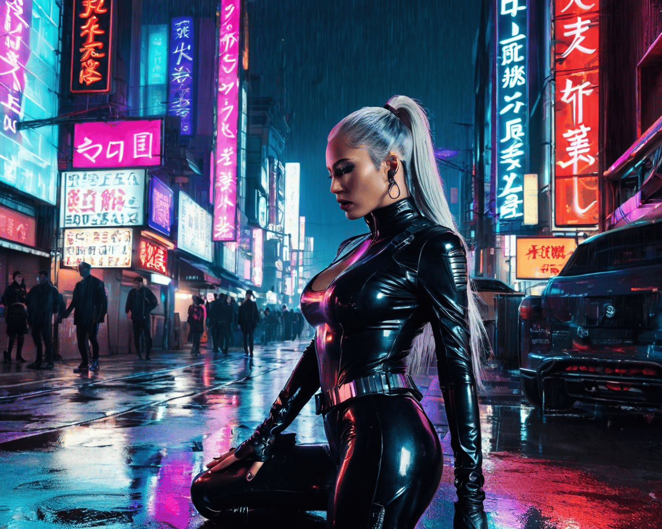 AI generated wallpaper featuring cyberpunk, woman, neon