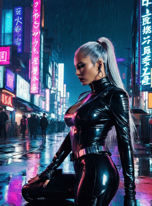 cyberpunk, woman, neon