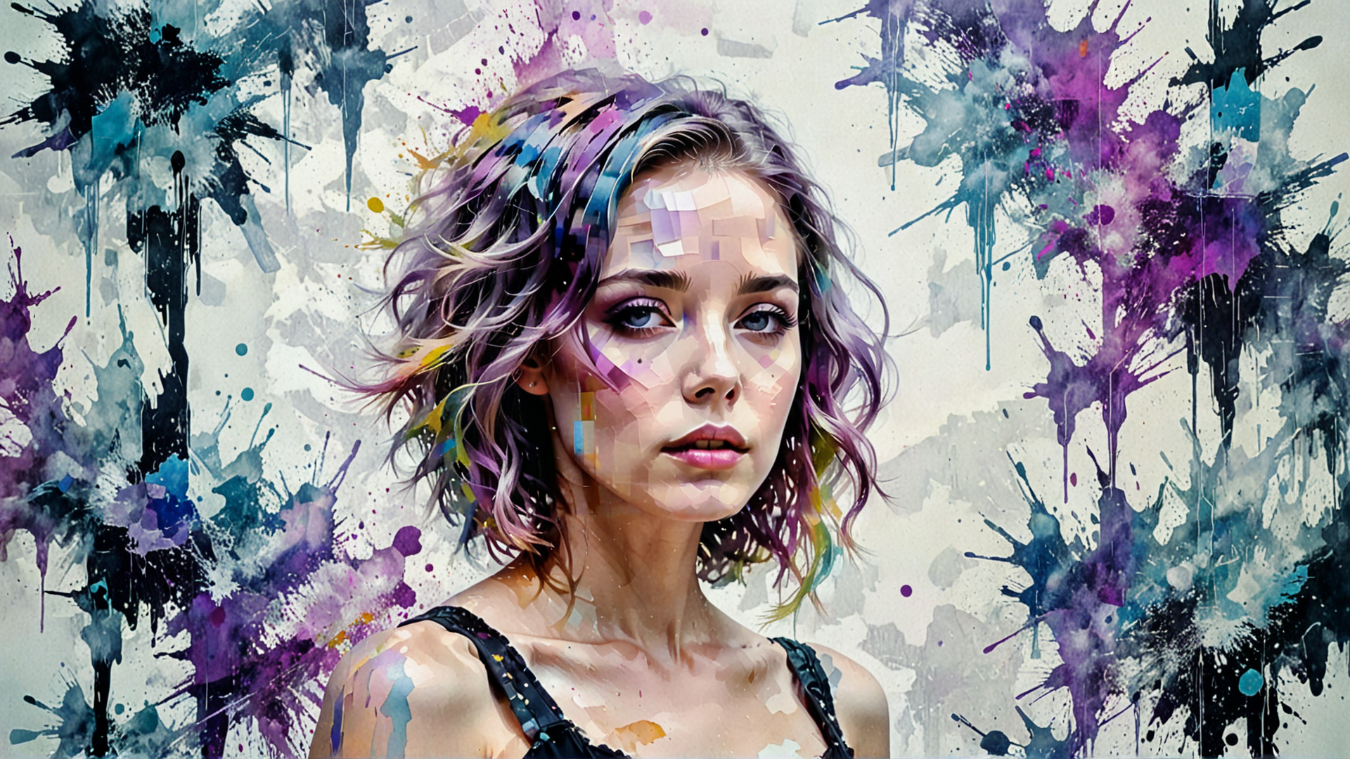 AI generated wallpaper featuring woman, painting, art, portrait, watercolor