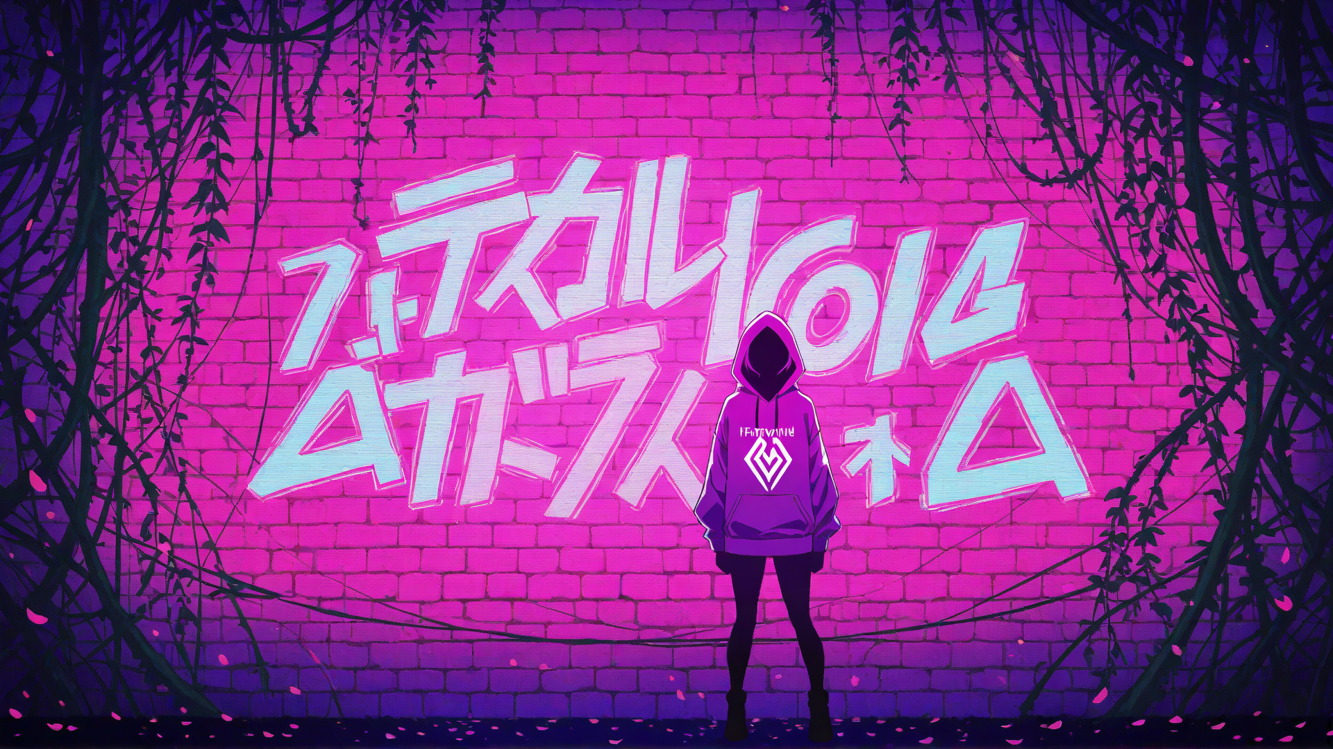 AI generated wallpaper featuring person, wall, text